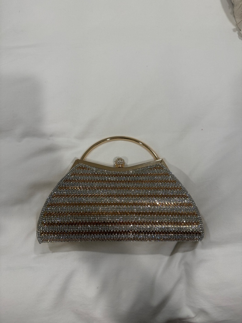 Crystal-Embellished Gold Evening Clutch
